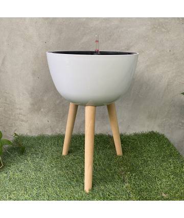 White Round Self-Watering Pot